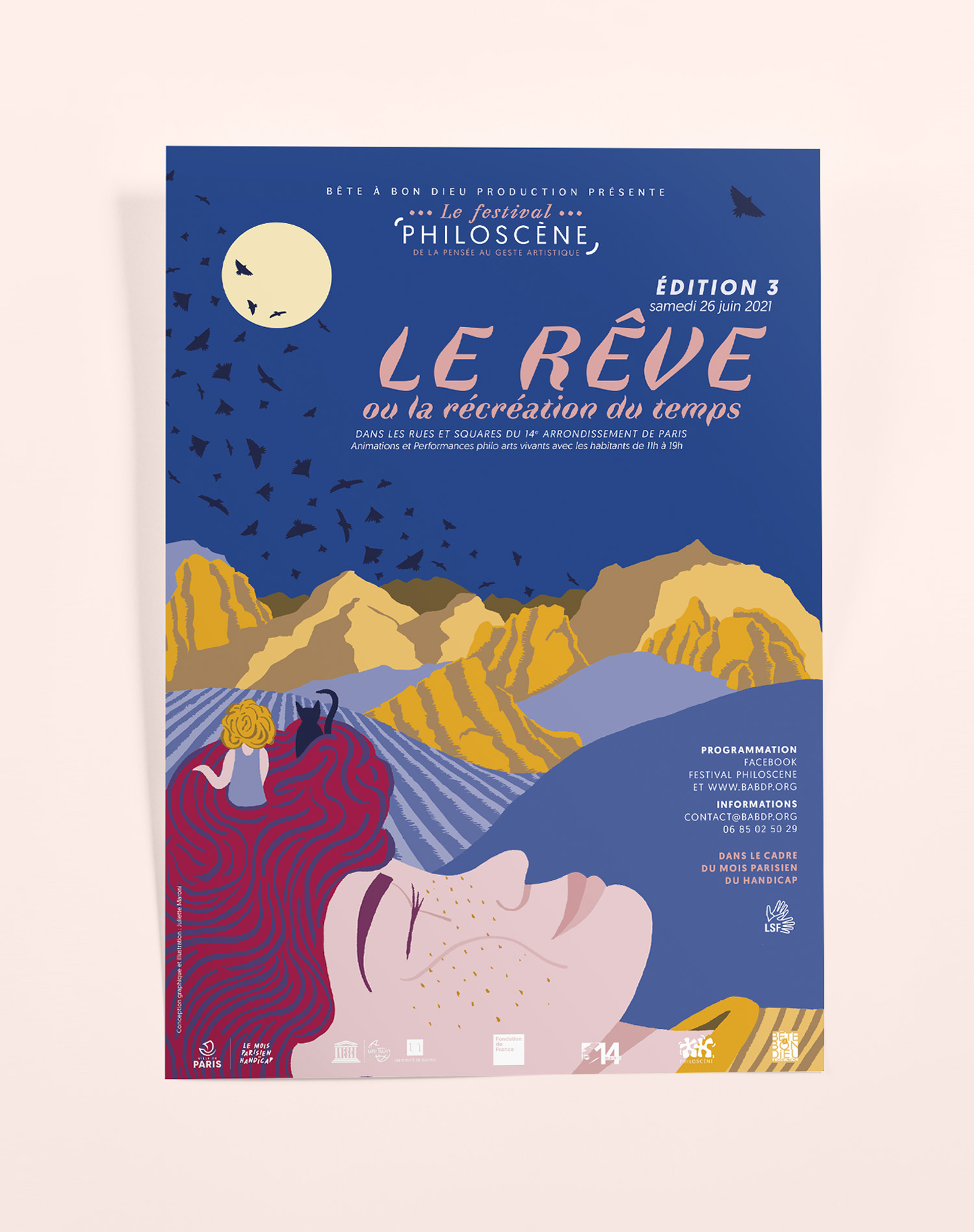 Affiche de l'édition 2021 du festival de philosophie, Philoscène organisé par la bête à bon dieu production sur le thème du rêve