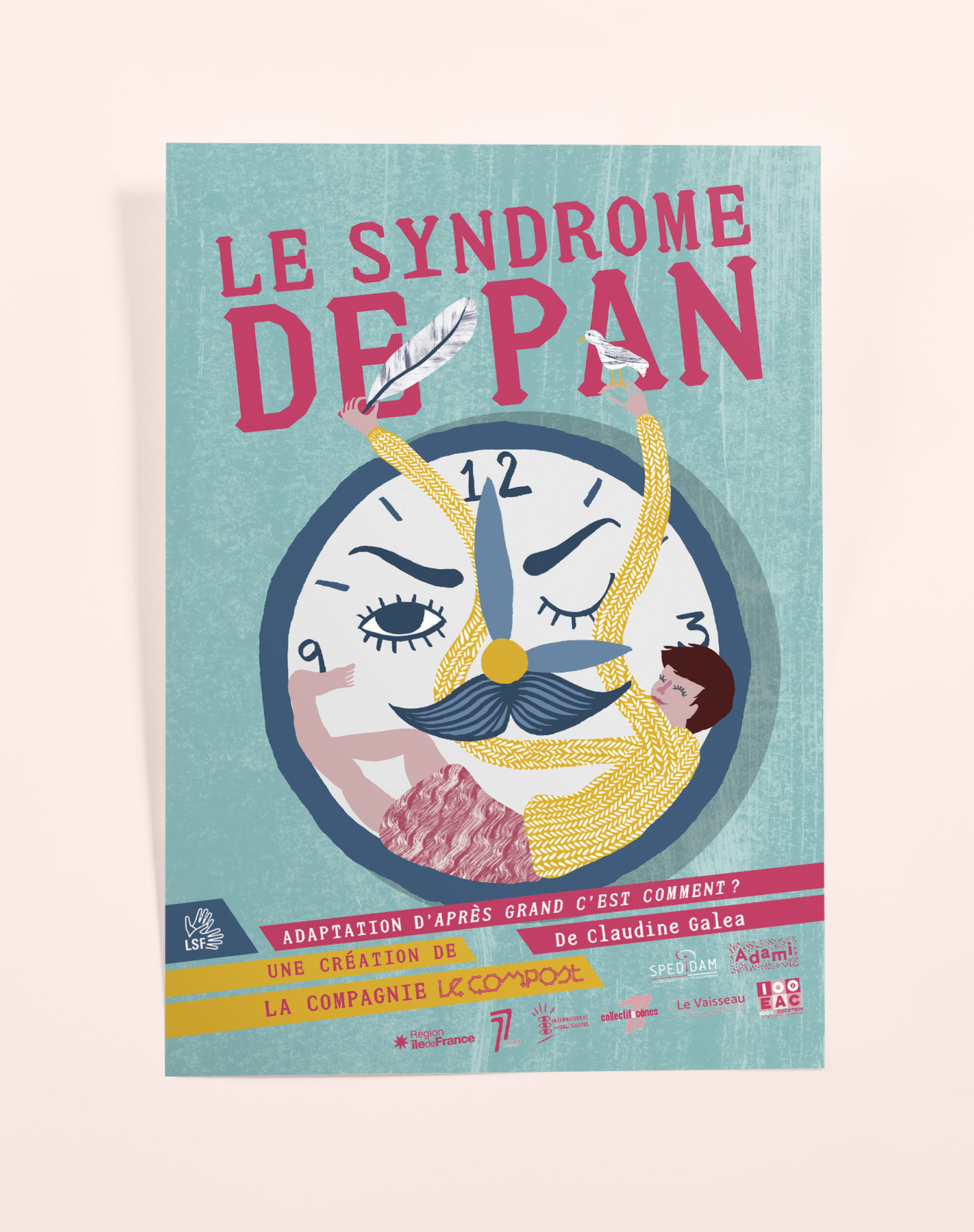 Réalisation du graphisme et de l'illustration de l'affiche de la pièce de théâtre jeune public le syndrome de pan de la cie Le compost